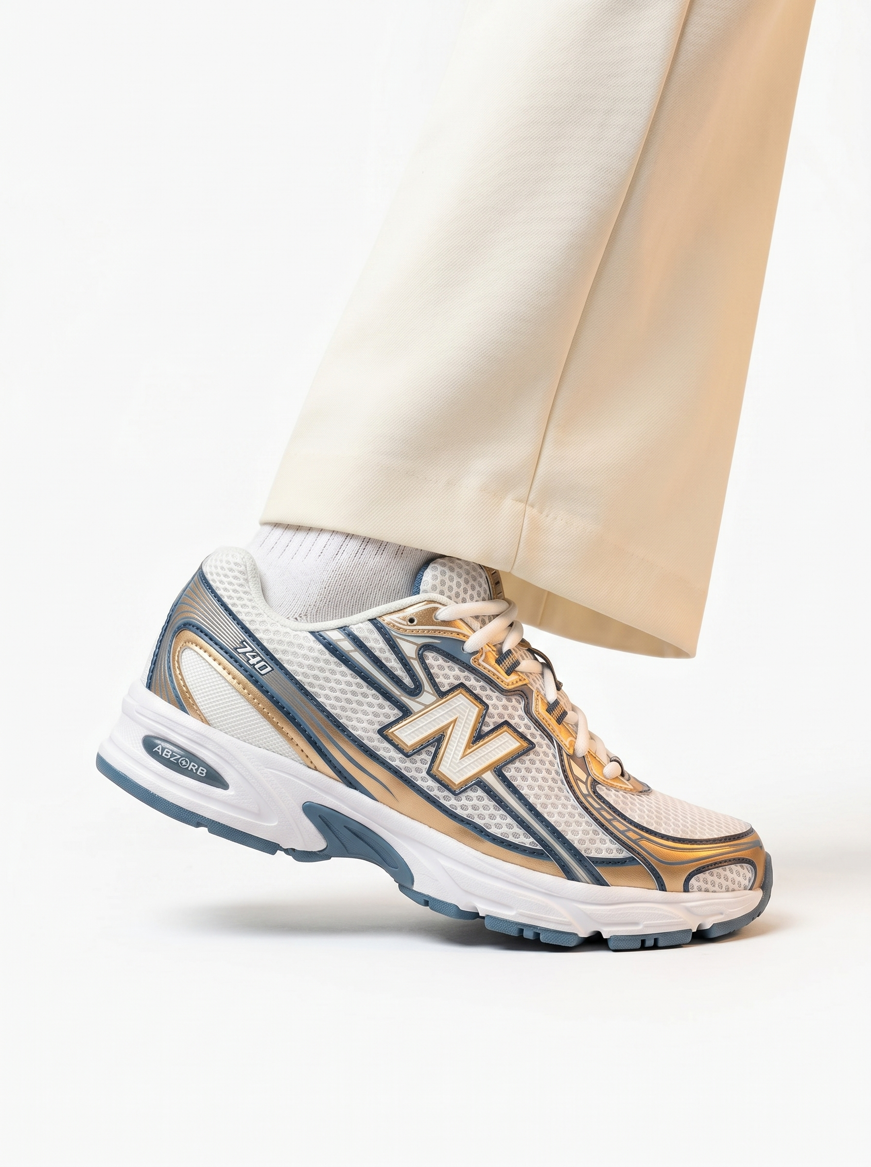 New Balance 740 - White Steel Blue Gold