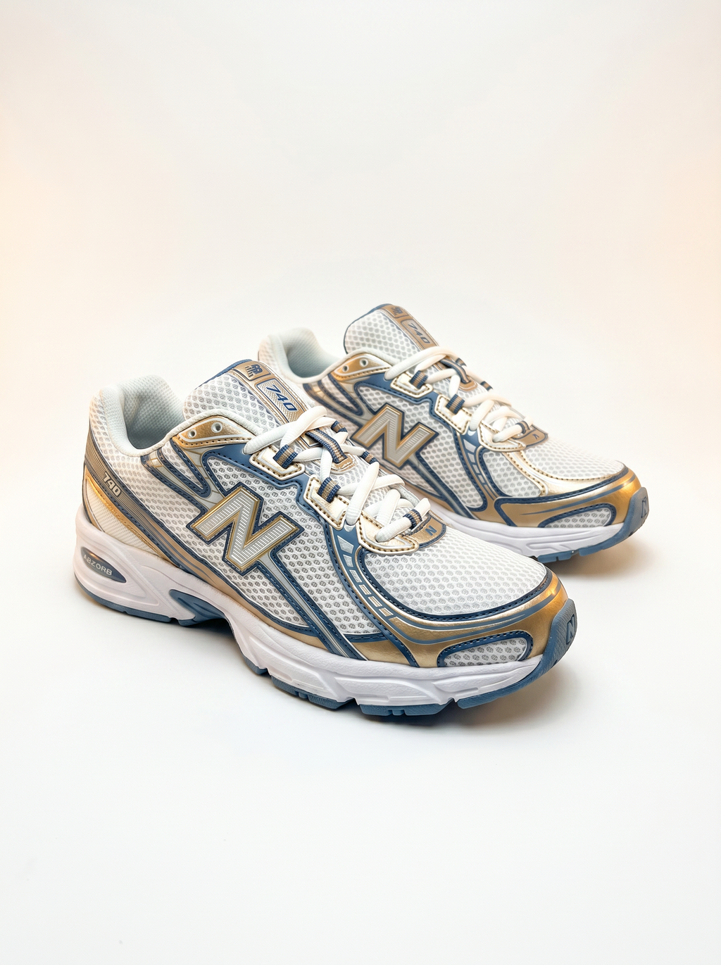 New Balance 740 - White Steel Blue Gold