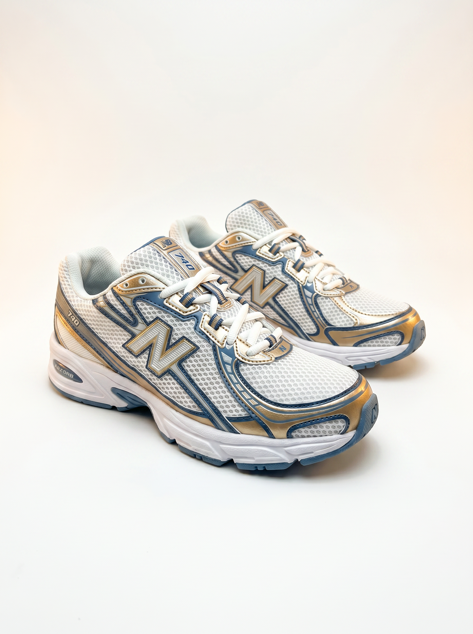 New Balance 740 - White Steel Blue Gold