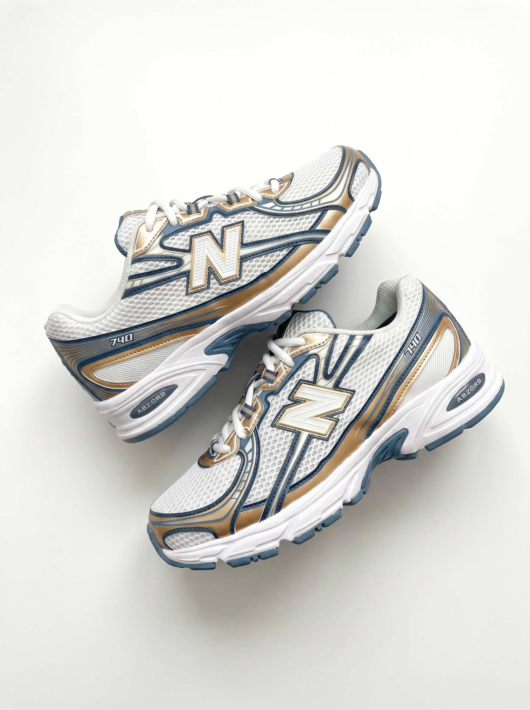 New Balance 740 - White Steel Blue Gold